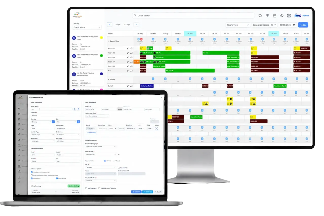 Boost hotel PMS reservation chart and new reservation form on desktop and laptop